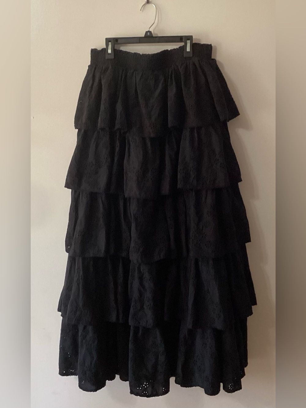 Hill House The Eyelet Noemi Skirt - Long Black Ruffle Skirt - Size XXL- Cotton - Picture 3 of 10